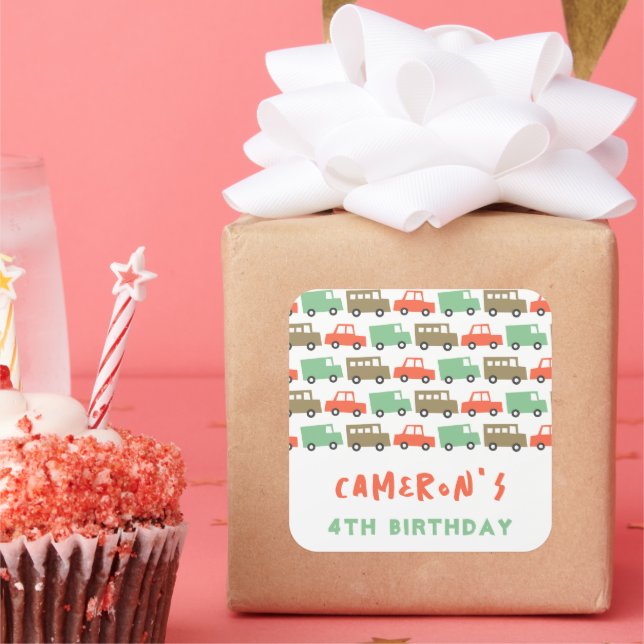 Adesivo Quadrado Favor da Festa de aniversário de Transporte de Bri (Festa)