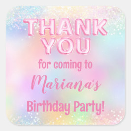 Adesivo Quadrado Favor da Festa de aniversário do arco-íris rosa
