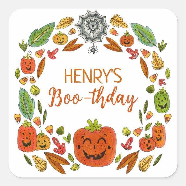 Adesivo Quadrado Favor da Festa de aniversário do Halloween (Frente)