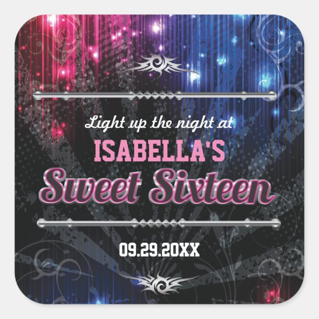 Adesivo Quadrado Favor das Luzes Brilhantes de Magic Neon (Frente)