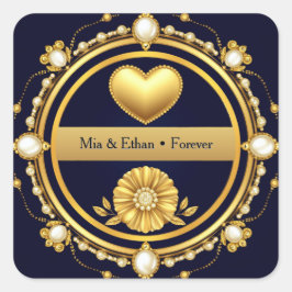 Adesivo Quadrado 💙 Favor de Agradecimento de Casamento Azul Marinh