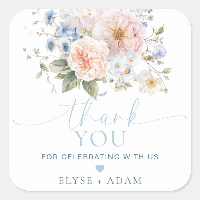 Adesivo Quadrado Favor de agradecimento Hargrove Blue Floral (Frente)