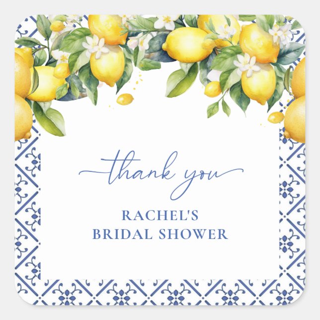 Adesivo Quadrado Favor de agradecimento italiano mediterrâneo em aq (Frente)