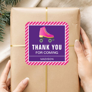 Adesivo Quadrado Favor de aniversário de patinação sobre rodas rosa