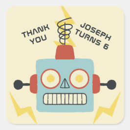 Adesivo Quadrado Favor de Aniversário do Antique Toy Robot