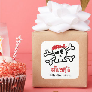 Adesivo Quadrado Favor de Aniversário do Menino Caveira de Crânio d