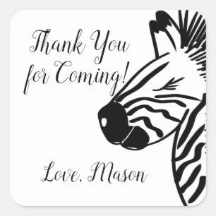 Adesivo Quadrado Favor de Aniversário do Partido Safari Zebra
