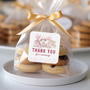 Adesivo Quadrado Favor de Aniversário para Crianças Cowgirl