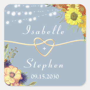 Adesivo Quadrado Favor de casamento azul empoeirado rústico floral