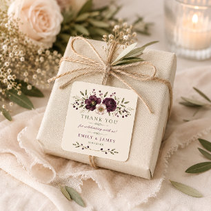 Adesivo Quadrado Favor de casamento botânico Elegant Plum Olive