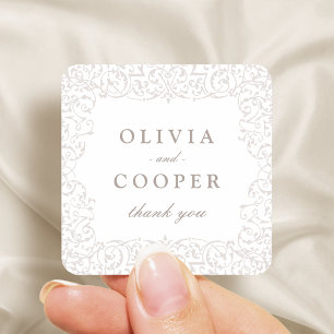 Adesivo Quadrado Favor de casamento clássico ornamentado vintage em