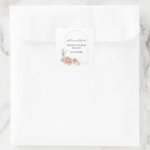 Adesivo Quadrado Favor de casamento com arco de aguarela floral de 