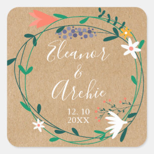 Adesivo Quadrado Favor de casamento com grinalda floral rústica cam