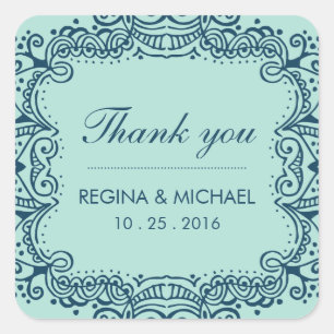 Adesivo Quadrado Favor De Casamento Da Curvatura Azul Obrigado Stic