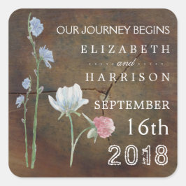 Adesivo Quadrado Favor de Casamento de Madeira de Oak de Flor Selva