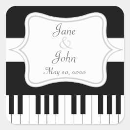 Adesivo Quadrado Favor de Casamento de Música do Teclado Piano