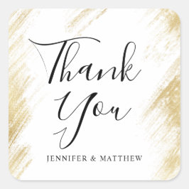 Adesivo Quadrado Favor de Casamento de Traço de Pincel Dourado