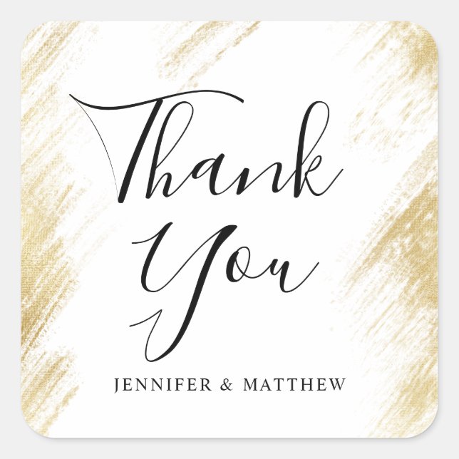 Adesivo Quadrado Favor de Casamento de Traço de Pincel Dourado (Frente)