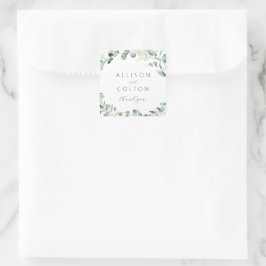 Adesivo Quadrado Favor de casamento rústico boho com verde de eucal