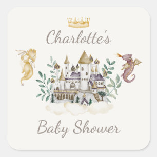 Adesivo Quadrado Favor de Chá de Bebê do Dragão Boho Storybook