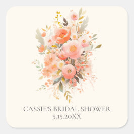 Adesivo Quadrado Favor de Chá de Noiva Floral Rosa Elegante