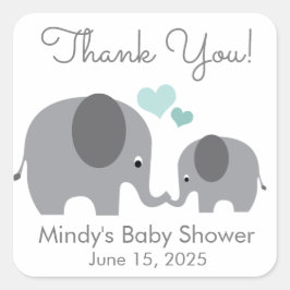 Adesivo Quadrado Favor de Chuveiro de Mamãe e Bebê Elefante Little 