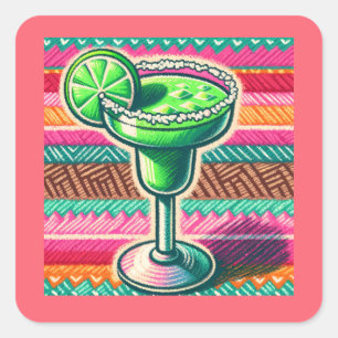 Adesivo Quadrado Favor de festa colorida da Margarita Mexicana