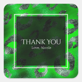 Adesivo Quadrado Favor de festa com estampa de leopardo verde lima 