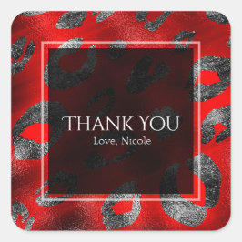 Adesivo Quadrado Favor de festa com estampa de leopardo vermelho e 