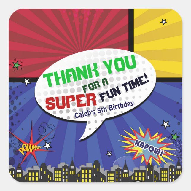 Adesivo Quadrado Favor de Festa de aniversário de Arte Pop da revis (Frente)