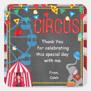 Adesivo Quadrado Favor de Festa de Aniversário do Circo de Quadro N