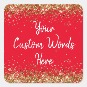 Adesivo Quadrado Favor de Festa Personalizado Aniversário Vermelho