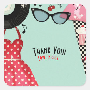 Adesivo Quadrado Favor de festa retrô vintage de vestir dos anos 50