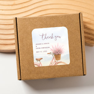 Adesivo Quadrado Favor de lembrança de noivado de bicicleta antiga 