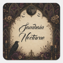 Adesivo Quadrado Favor de Nocturno de Samhain Corvo Gótico de Hallo