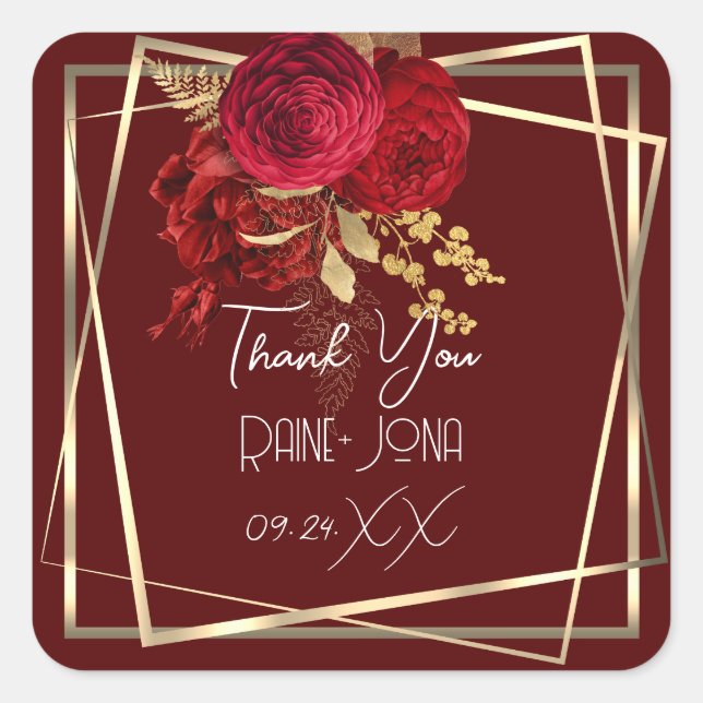 Adesivo Quadrado Favor de Noiva no Chá de Panela Floral Vermelho Bo (Frente)