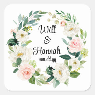 Adesivo Quadrado Favor de Recepção de casamento Verde Personalizado