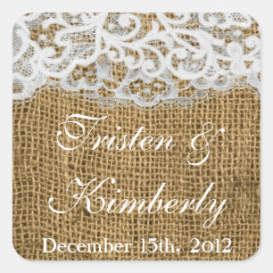 Adesivo Quadrado Favor de Sapatos de Cavalo em Burlap Lace Country