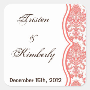 Adesivo Quadrado Favor de Stickers Coral Cor-de-rosa Impressão