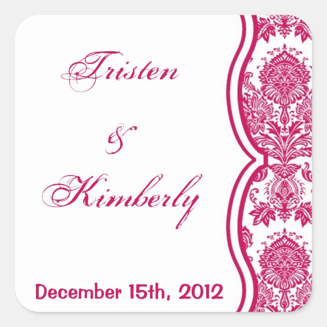 Adesivo Quadrado Favor de Stickers Fusia White Damask Lace Impressã (Frente)