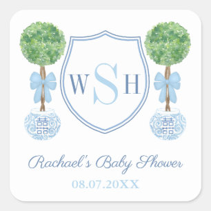 Adesivo Quadrado Favor de Topiaria de Buxo com Crista de Monograma 