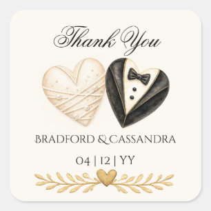 Adesivo Quadrado Favor de tratamento de casamento Obrigado noiva no