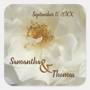 Adesivo Quadrado Favor do Casamento Bonito Rosa Branca Foto Floral 