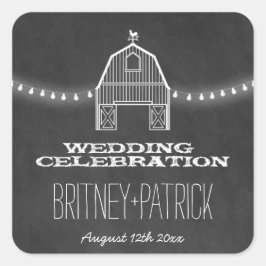 Adesivo Quadrado Favor do Casamento de Barn de Chalkboard Rustic Co