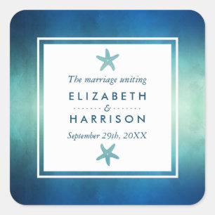 Adesivo Quadrado Favor do casamento de praia da estrela do mar do