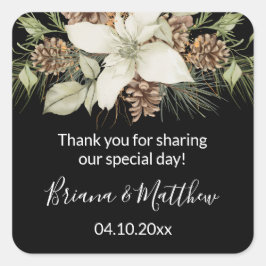 Adesivo Quadrado Favor do Casamento do Esquadrão Branco Negro-Inver