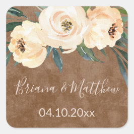 Adesivo Quadrado Favor do Casamento Floral Beige Blush