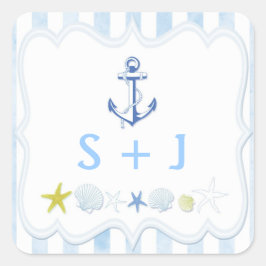 Adesivo Quadrado Favor do Casamento Náutico com Faixa Azul