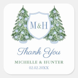 Adesivo Quadrado Favor do Logotipo de Casamento da Árvore de Natal 