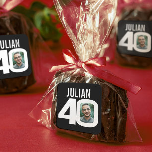 Adesivo Quadrado favor do nome de foto personalizado branco anivers